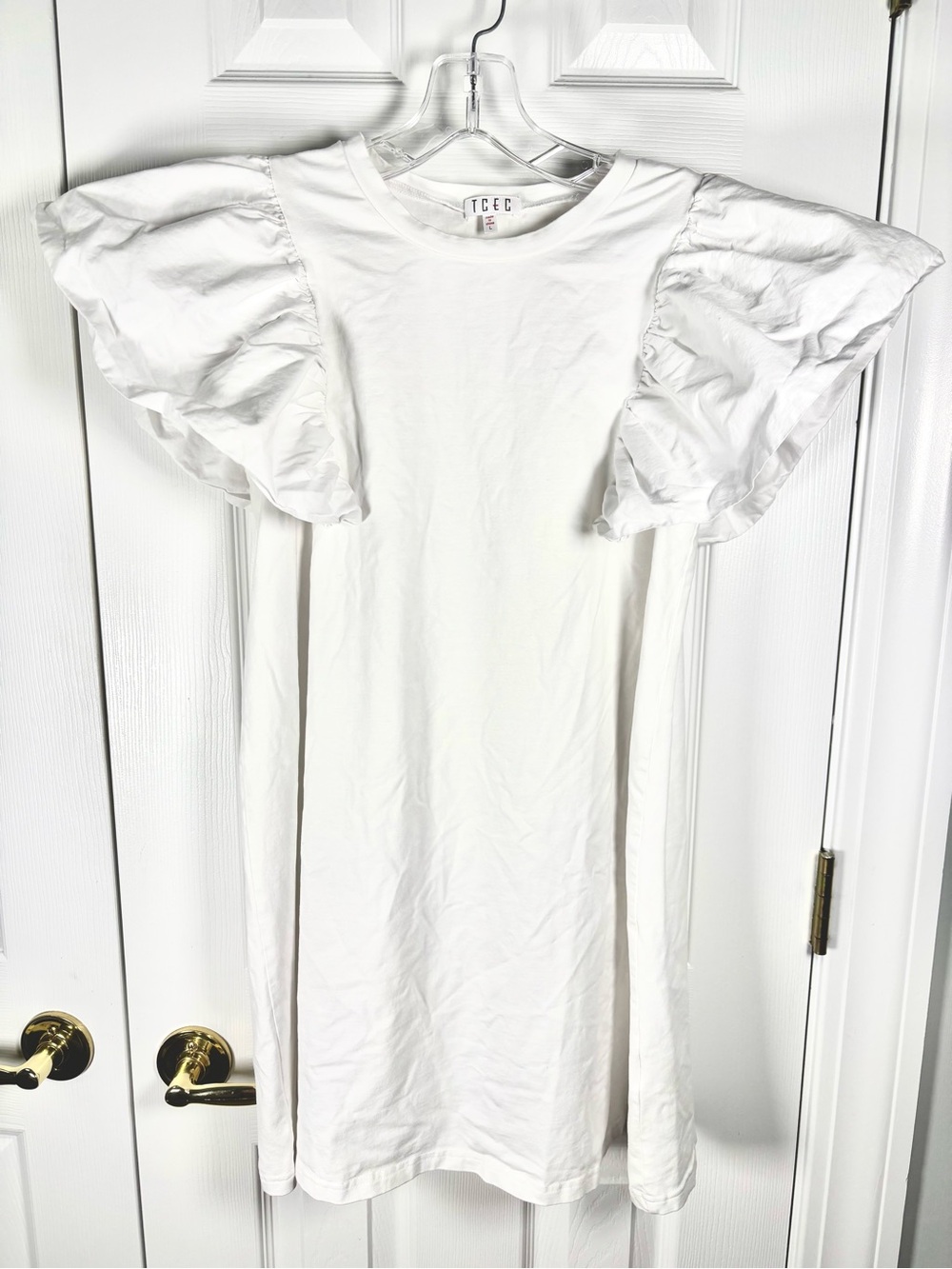 TCEC White Knit Ruffle Sleeve Mini Dress Size Large